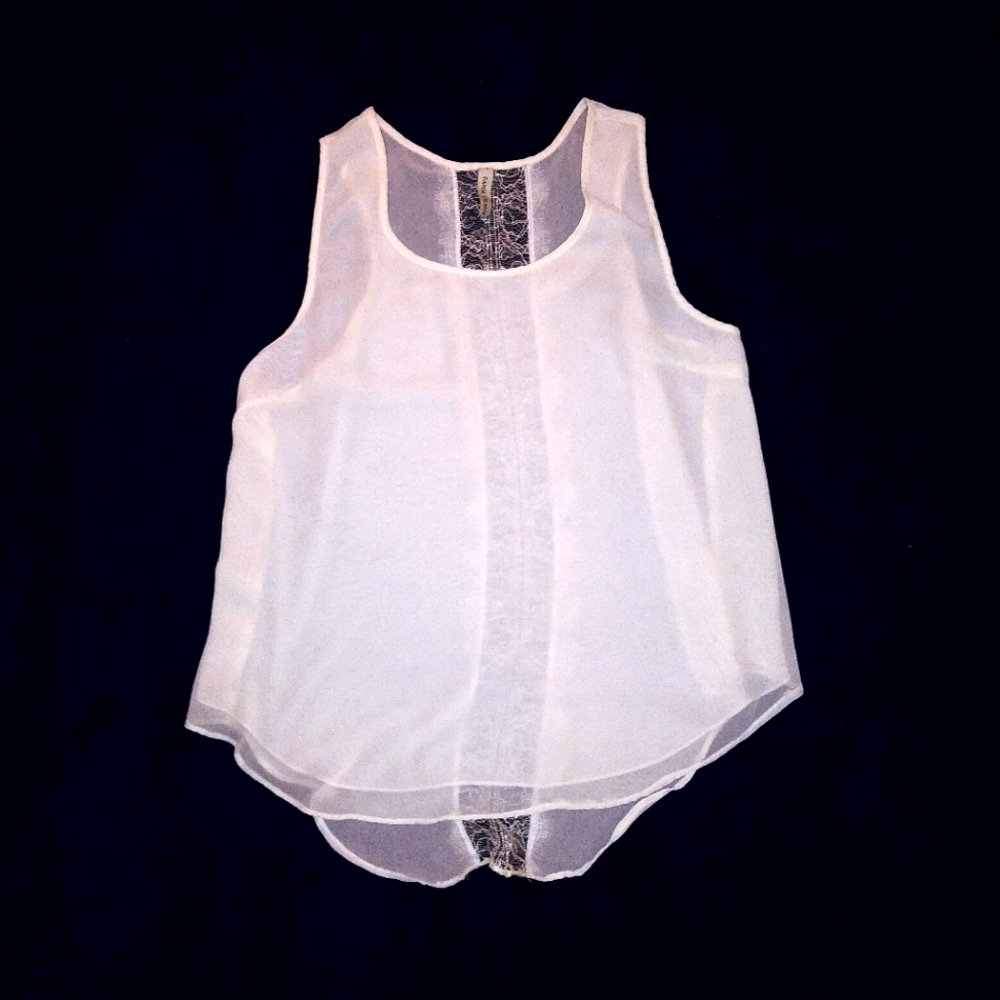 Paper Crane Sheer Off White Tank with Lace Top